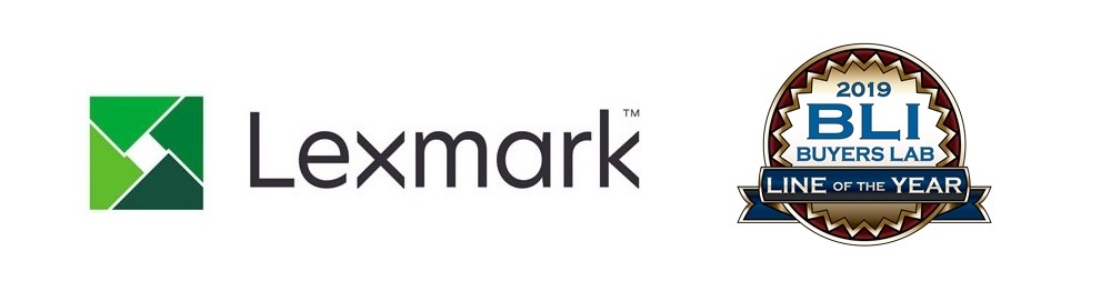 Lexmark and BLI's 2019 Buyers Lab Line of the Year Logos side by side